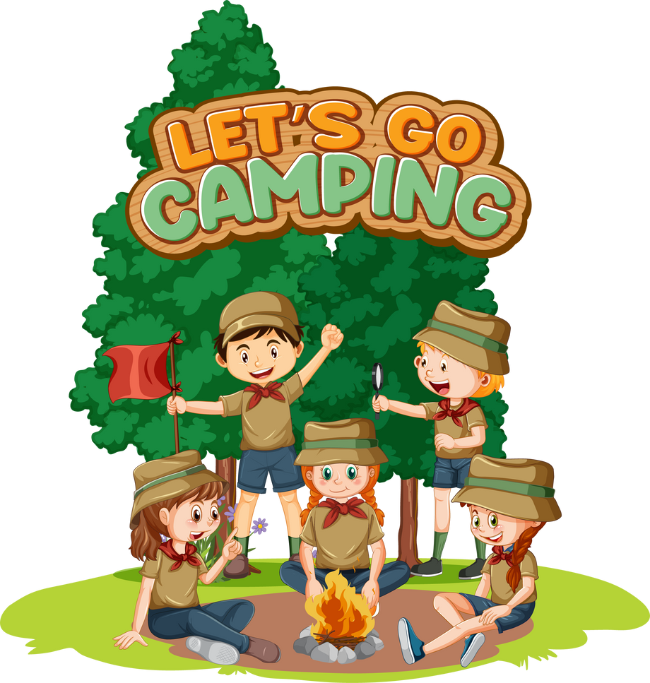 Camping Kids and Text Design for Word Let's Go Camping